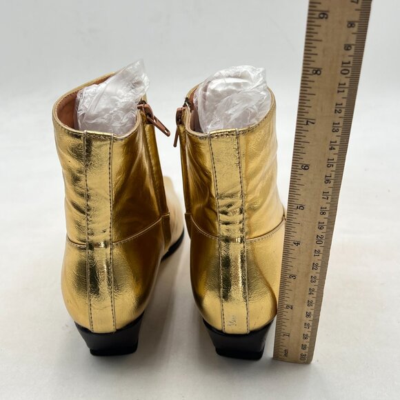 FOWT Gold Square Toe Side Zipper Ankle Boot Block Low Heel Short Boots Warm Boot - Picture 5 of 8